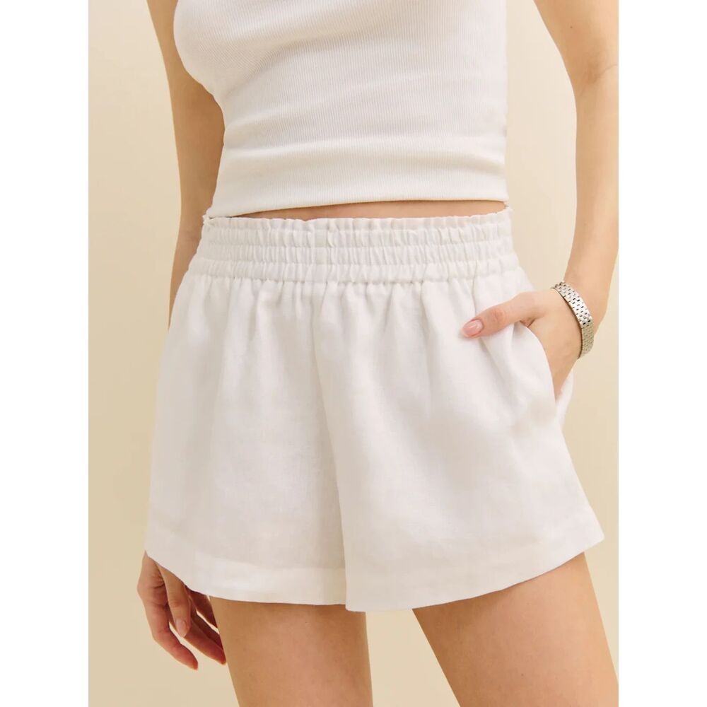Reformation Mila Off-White Linen Lined Shorts Women's Size Small